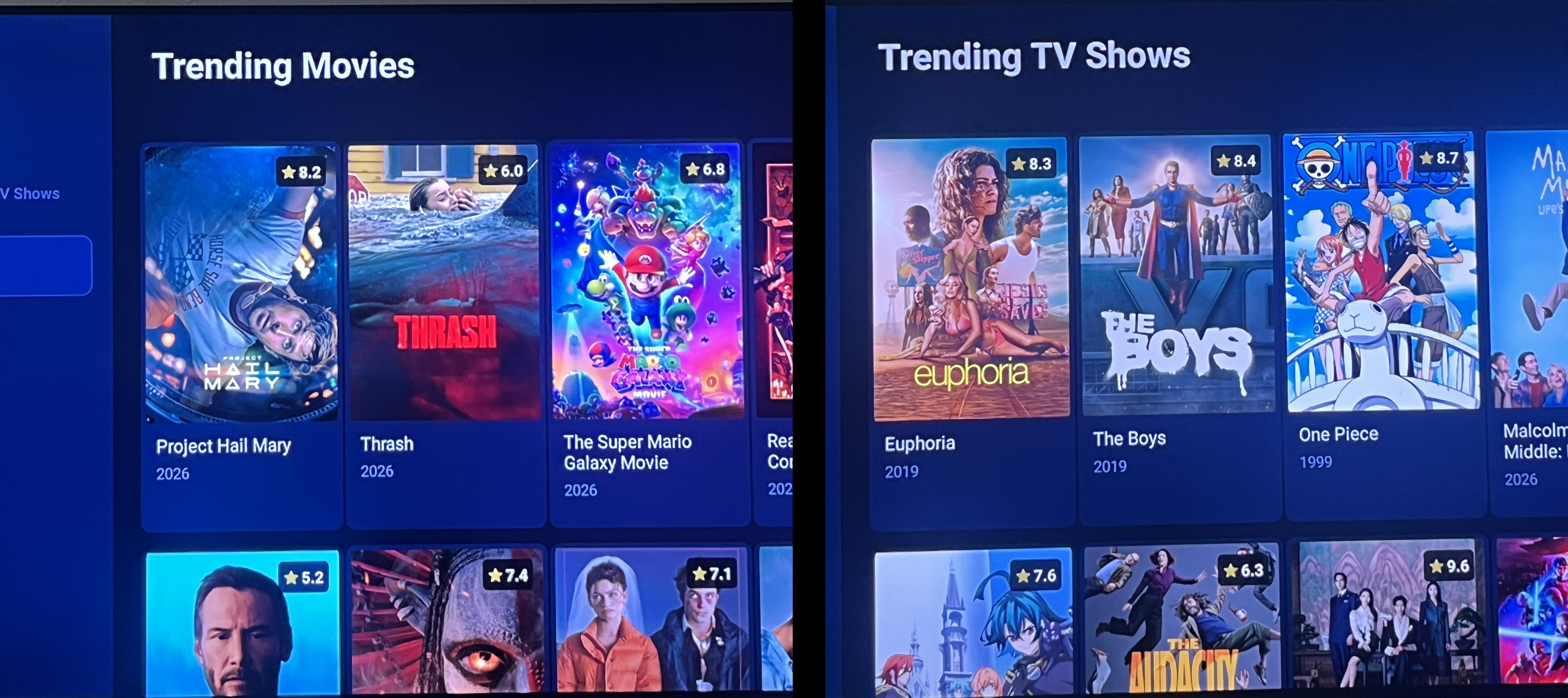 Movies and TV Shows section
